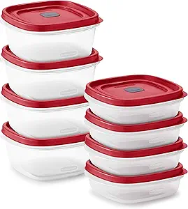 Rubbermaid 16-Piece BPA-Free Plastic Food Storage Set, Red Vented Lids – Microwave, Dishwasher Safe: Perfect for Meal Prep, Leftovers, and Kitchen Organization